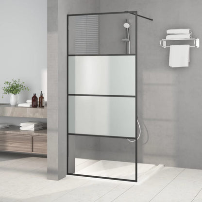 Walk-in Shower Wall Black 90x195 cm Half Frosted ESG Glass