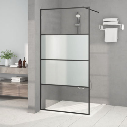 Walk-in Shower Wall Black 100x195 cm Half Frosted ESG Glass - Bend