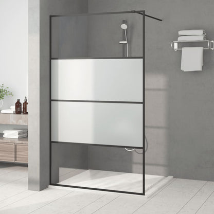 Walk-in Shower Wall Black 115x195 cm Half Frosted ESG Glass - Bend