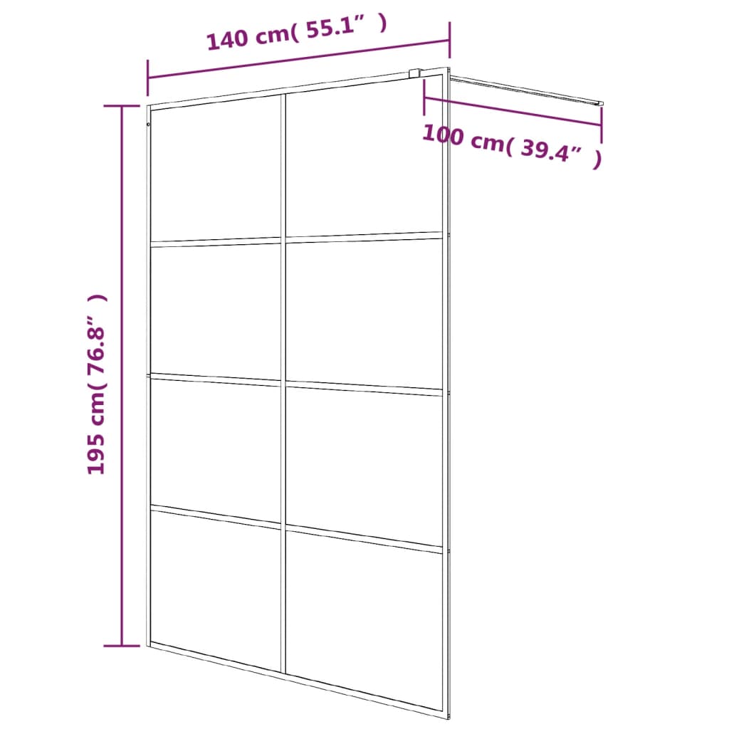 Walk-in Shower Wall Black 140x195 cm Half Frosted ESG Glass Modern Design