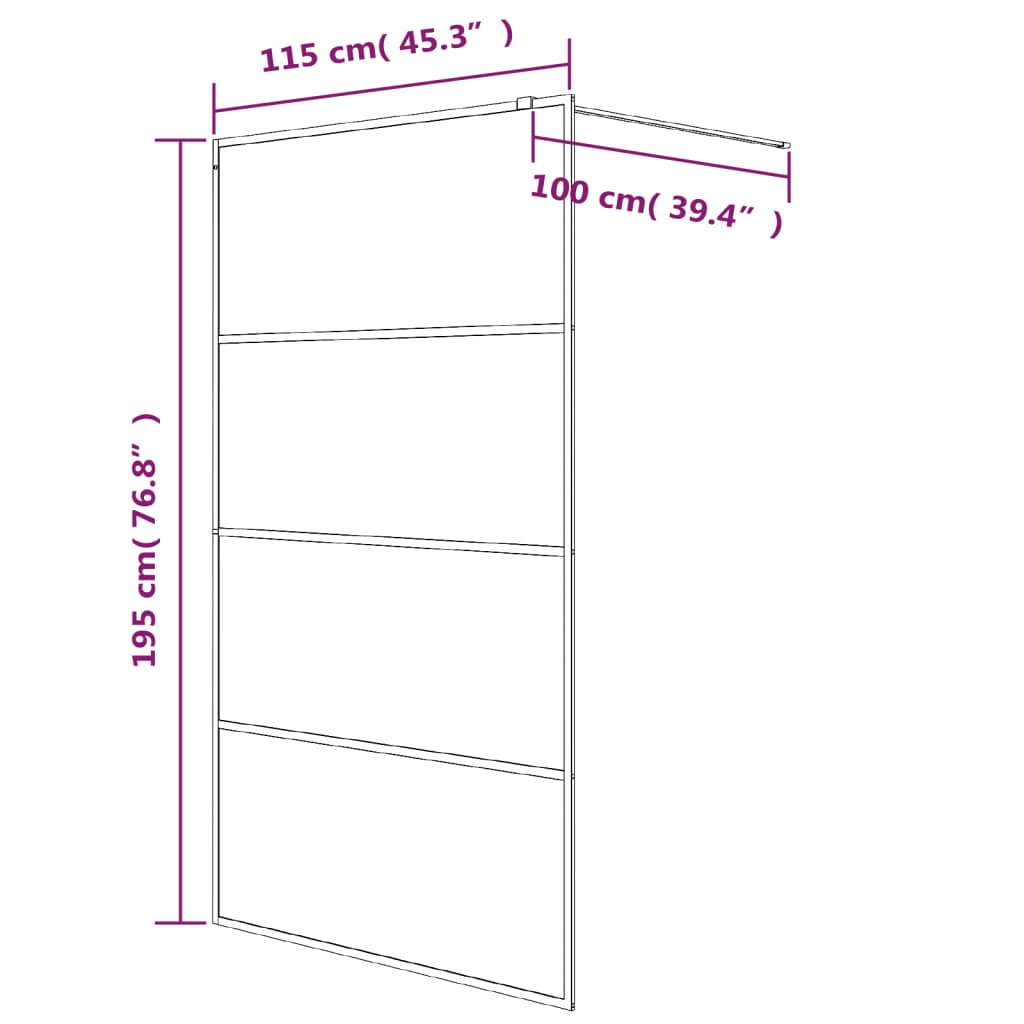 Walk-in Shower Wall Black 115x195 cm Frosted ESG Glass Style