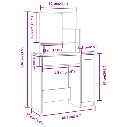 Dressing Table with Mirror Concrete Grey 86.5x35x136 cm - Bend