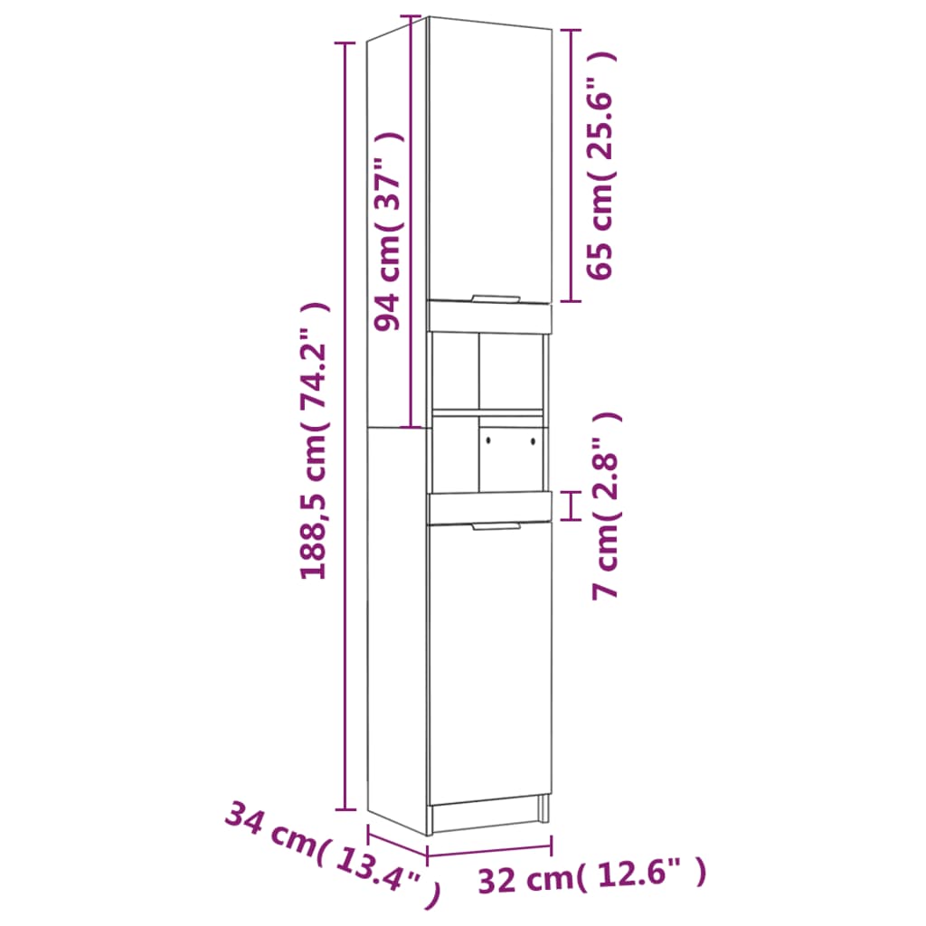 Bathroom Cabinet White 32x34x188.5 cm Engineered Wood - Bend