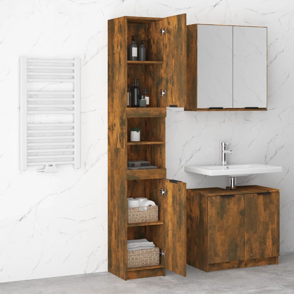 Bathroom Cabinet Smoked Oak 32x34x188.5 cm Engineered Wood - Bend