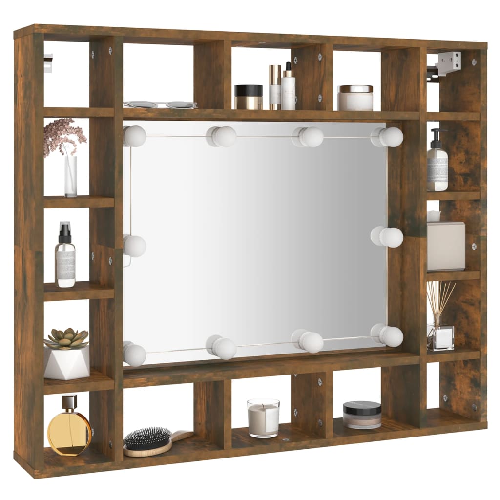 Mirror Cabinet with LED Smoked Oak 91x15x76.5 cm - Bend