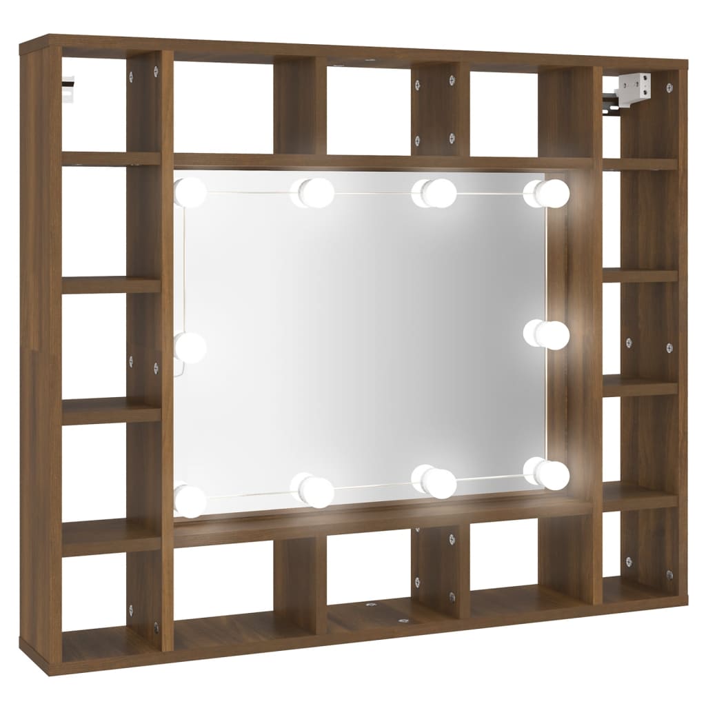 Mirror Cabinet with LED Brown Oak 91x15x76.5 cm - Bend