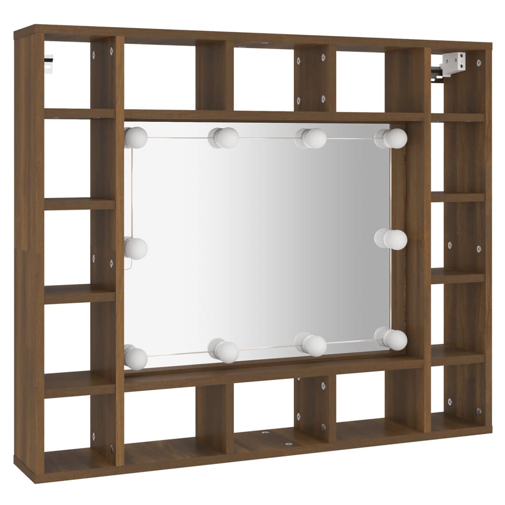 Mirror Cabinet with LED Brown Oak 91x15x76.5 cm - Bend