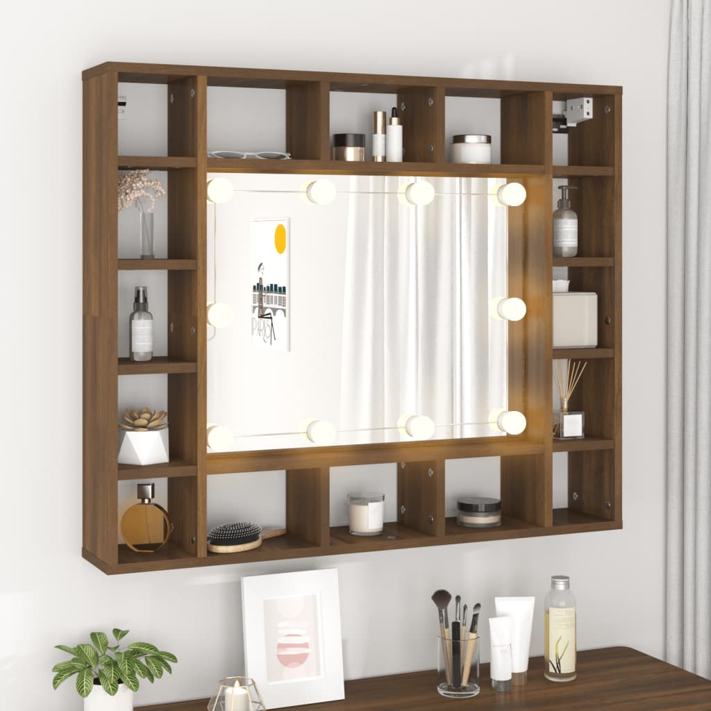 Mirror Cabinet with LED Brown Oak 91x15x76.5 cm - Bend