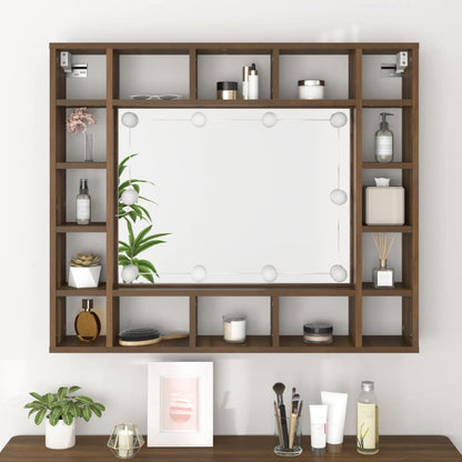 Mirror Cabinet with LED Brown Oak 91x15x76.5 cm - Bend