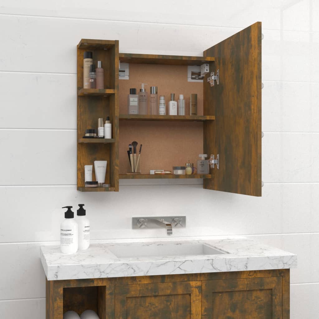 Mirror Cabinet with LED Smoked Oak 70x16.5x60 cm - Bend