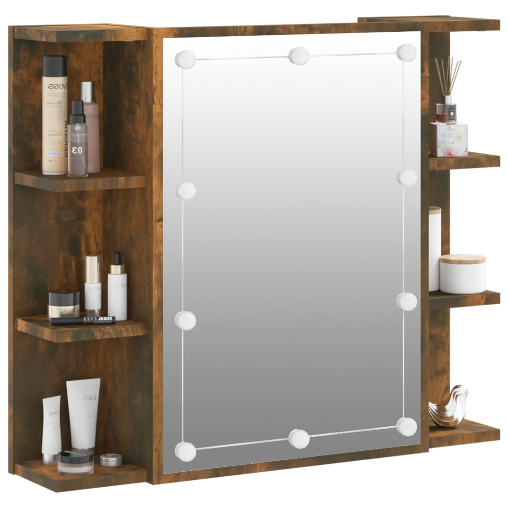 Mirror Cabinet with LED Smoked Oak 70x16.5x60 cm - Bend