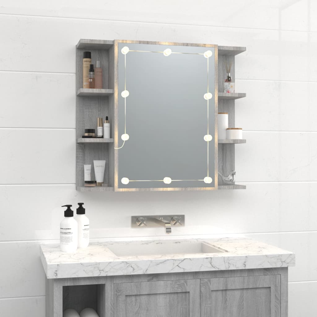 Mirror Cabinet with LED Grey Sonoma 70x16.5x60 cm - Bend