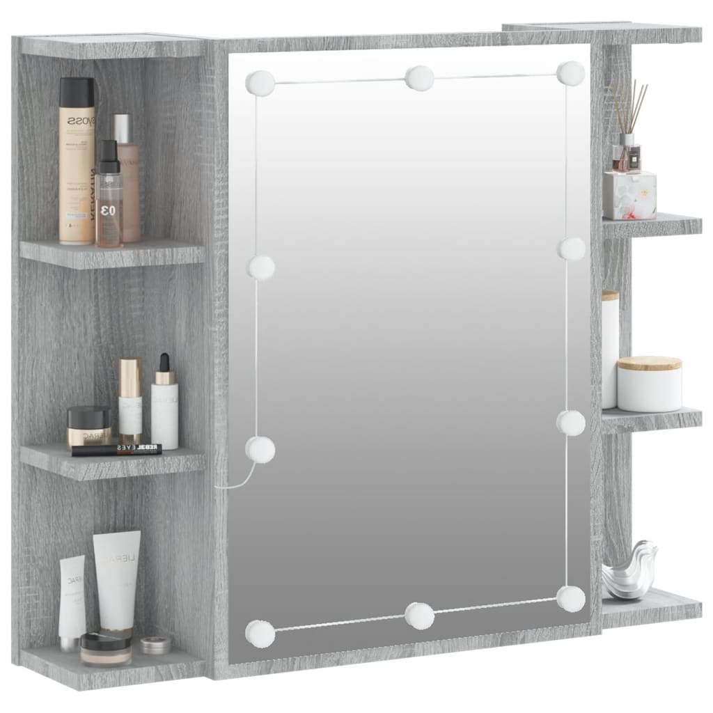 Mirror Cabinet with LED Grey Sonoma 70x16.5x60 cm - Bend