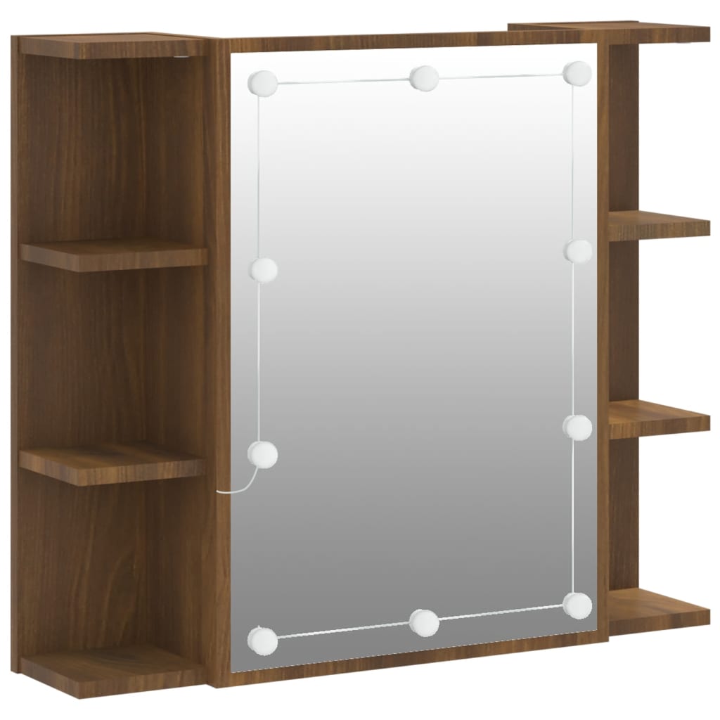 Mirror Cabinet with LED Brown Oak 70x16.5x60 cm - Bend