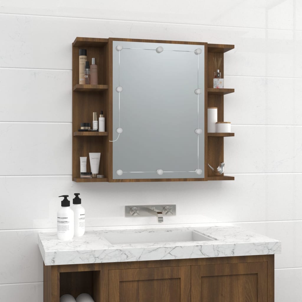 Mirror Cabinet with LED Brown Oak 70x16.5x60 cm - Bend