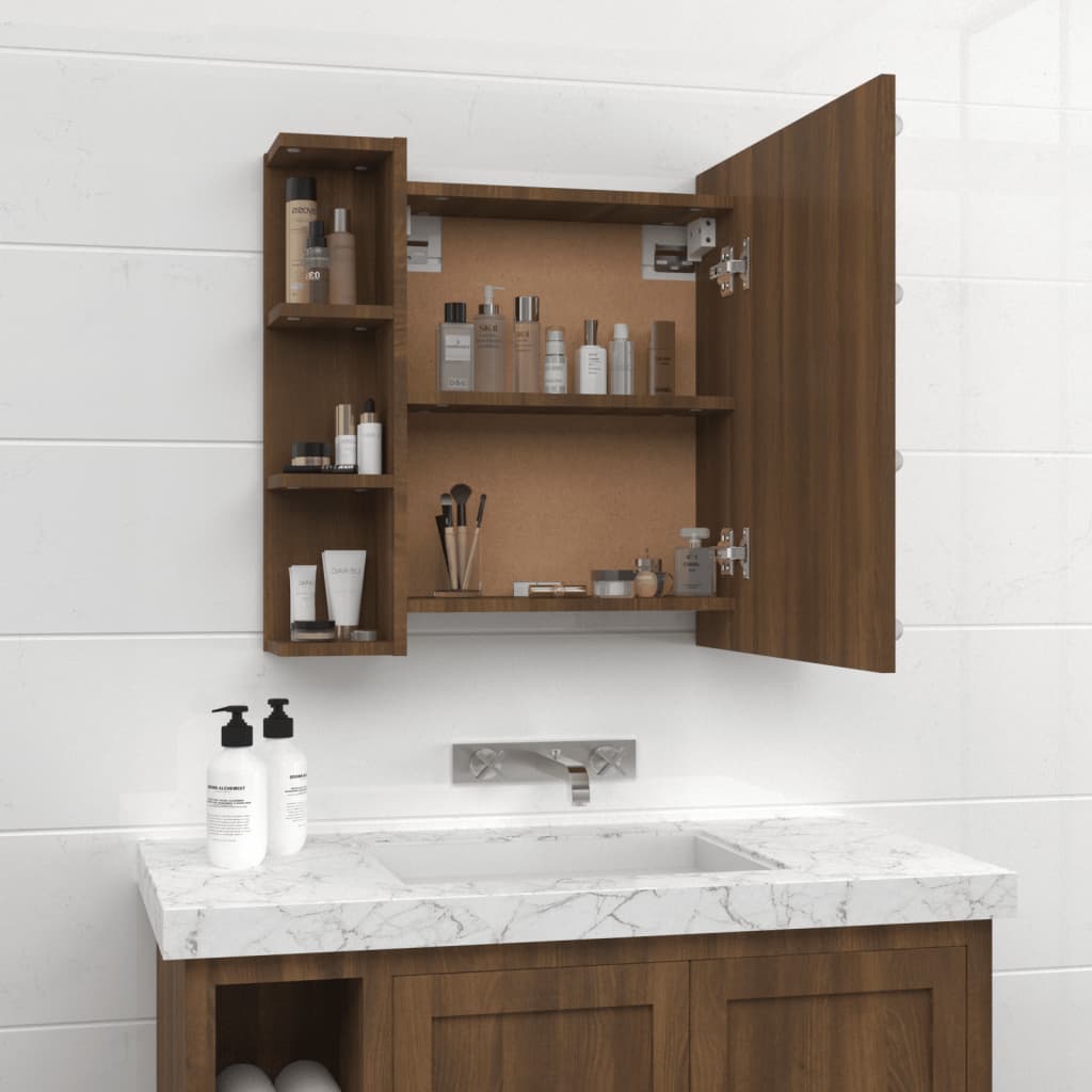 Mirror Cabinet with LED Brown Oak 70x16.5x60 cm - Bend