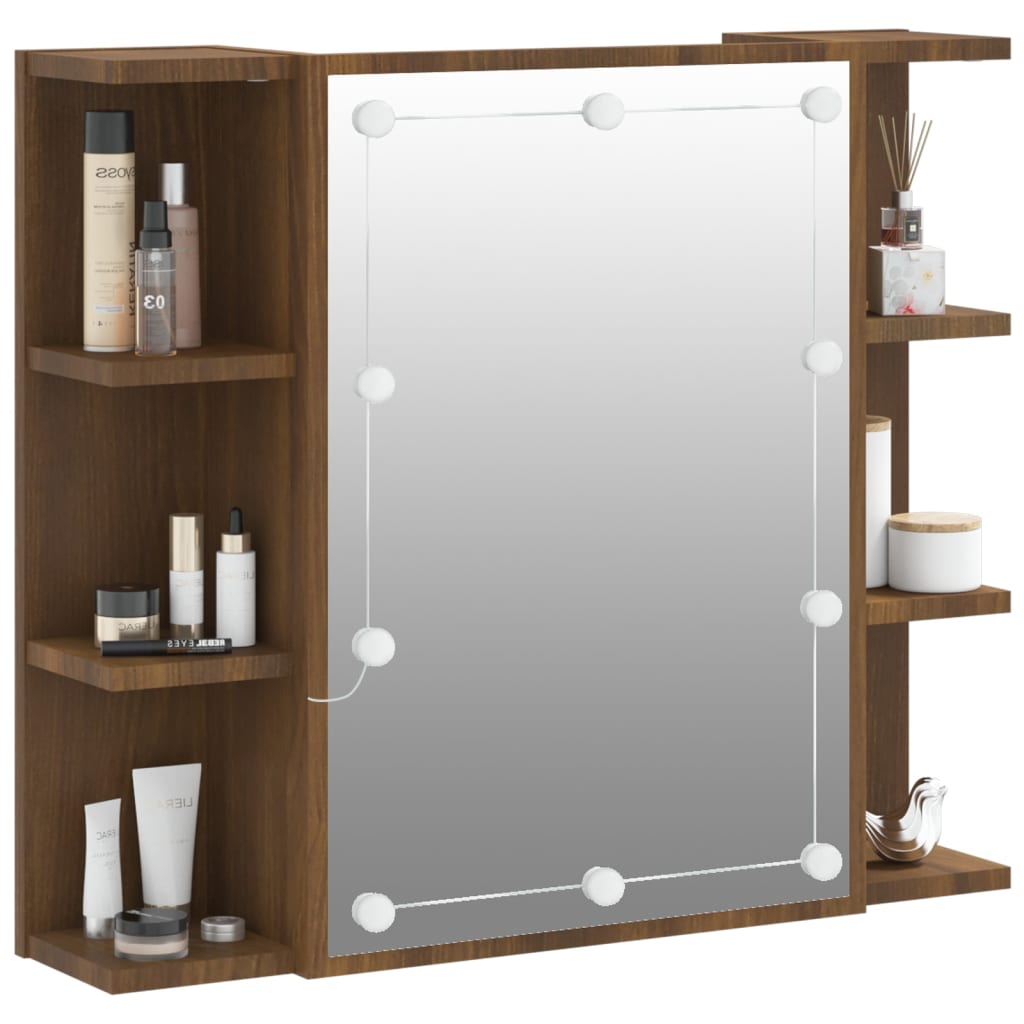 Mirror Cabinet with LED Brown Oak 70x16.5x60 cm - Bend