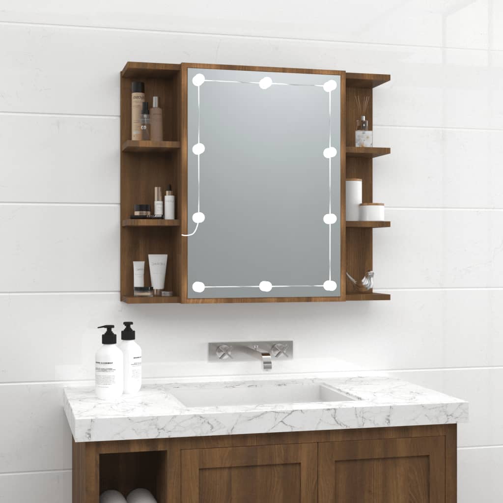 Mirror Cabinet with LED Brown Oak 70x16.5x60 cm - Bend