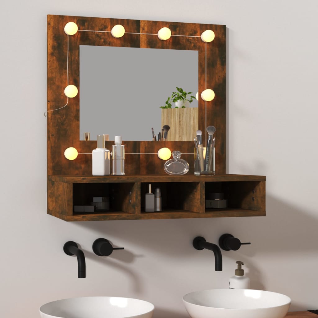 Mirror Cabinet with LED Smoked Oak 60x31.5x62 cm - Bend