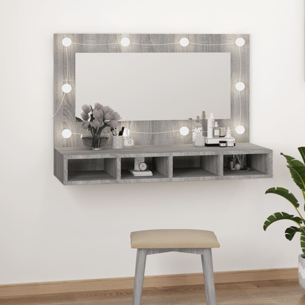 Mirror Cabinet with LED Grey Sonoma 90x31.5x62 cm - Bend