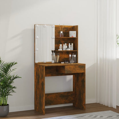 Dressing Table with LED Smoked Oak 74.5x40x141 cm - Bend