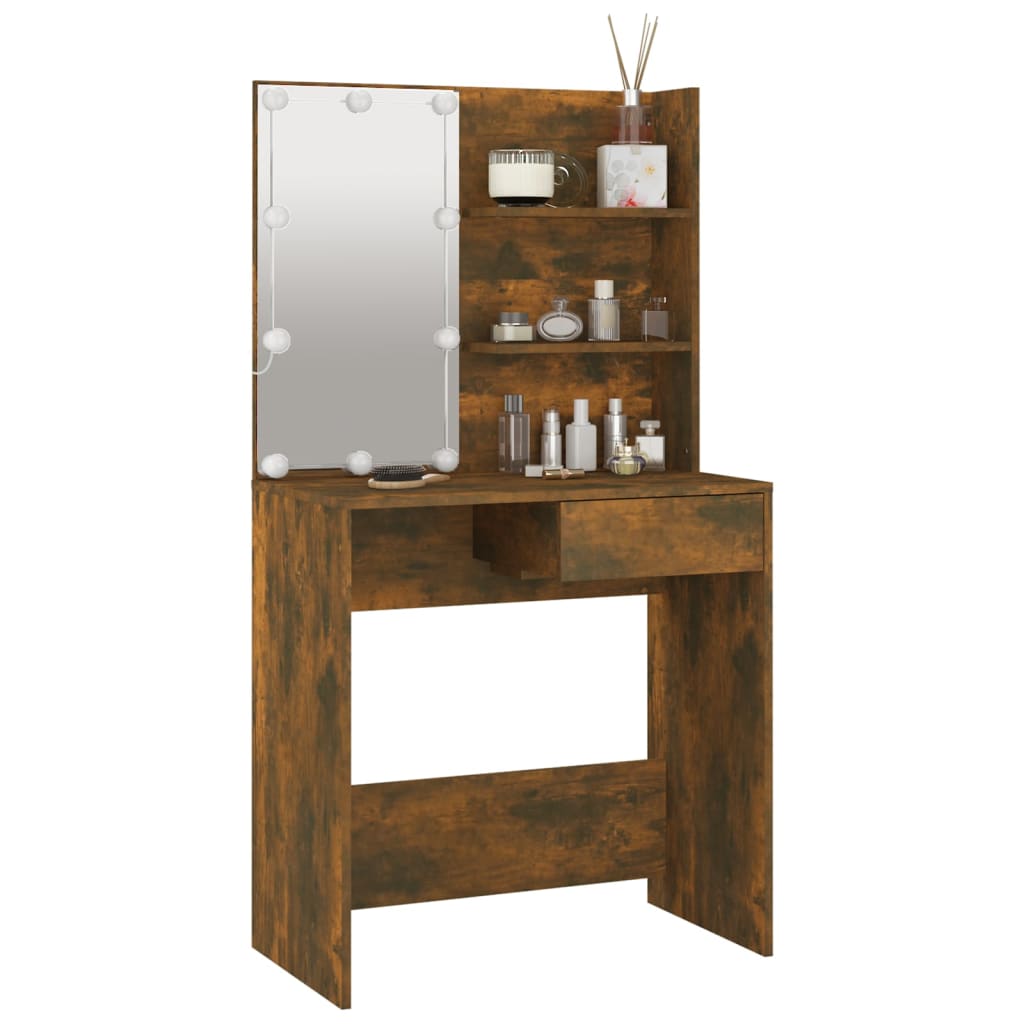 Dressing Table with LED Brown Oak 74.5x40x141 cm - Bend