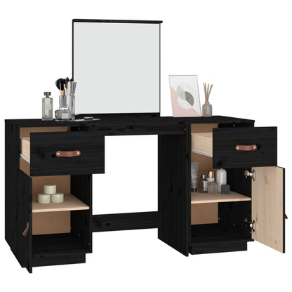 Dressing Table Set with a Mirror Black Solid Wood Pine - Bend