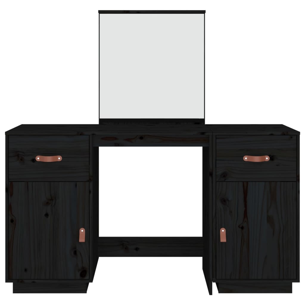 Dressing Table Set with a Mirror Black Solid Wood Pine - Bend