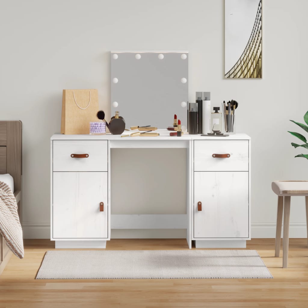 Dressing Table Set with LED White Solid Wood Pine - Bend