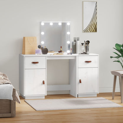 Dressing Table Set with LED White Solid Wood Pine - Bend