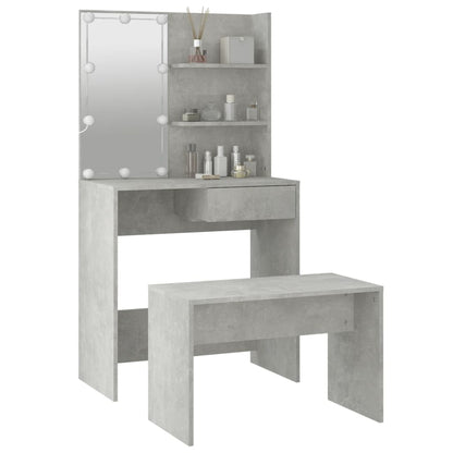 Dressing Table Set with LED Concrete Grey Engineered Wood