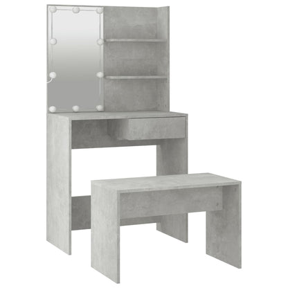 Dressing Table Set with LED Concrete Grey Engineered Wood