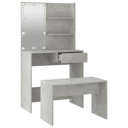 Dressing Table Set with LED Concrete Grey Engineered Wood