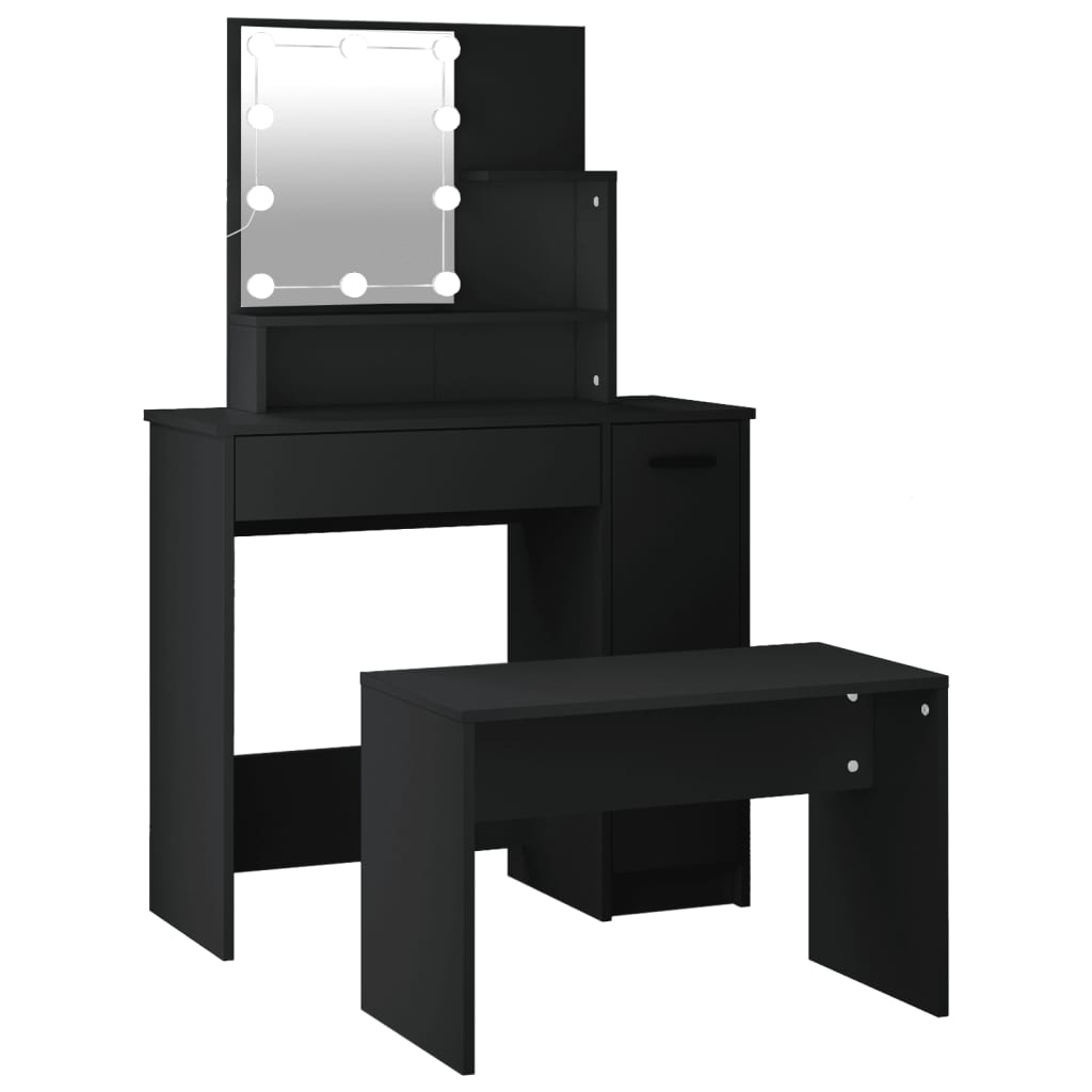 Dressing Table Set with LED Black Engineered Wood - Bend