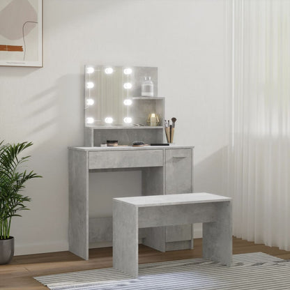 Dressing Table Set with LED Concrete Grey Engineered Wood