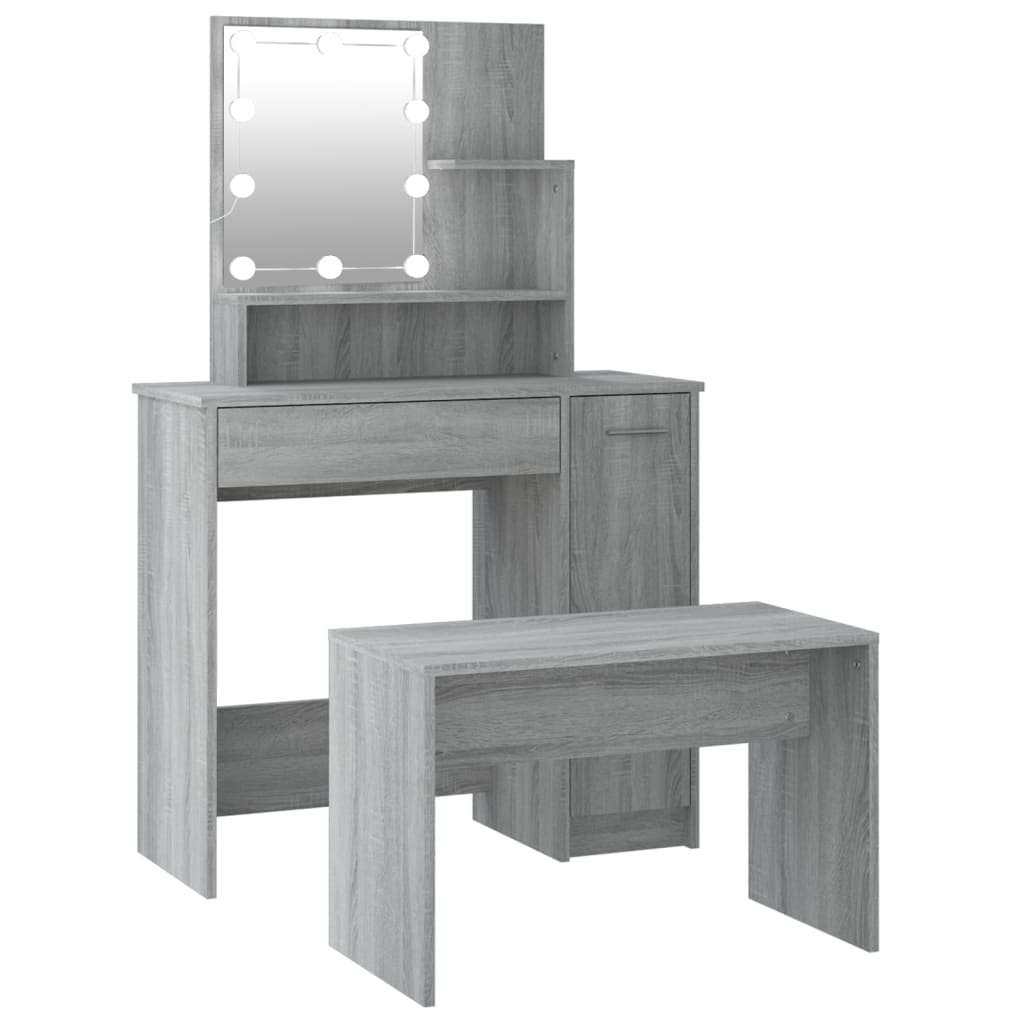 Dressing Table Set with LED Grey Sonoma Engineered Wood