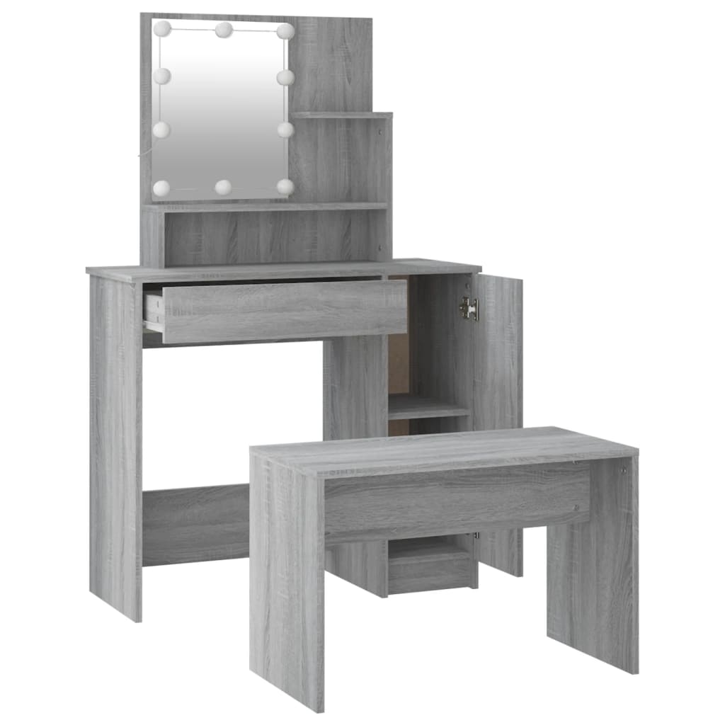 Dressing Table Set with LED Grey Sonoma Engineered Wood