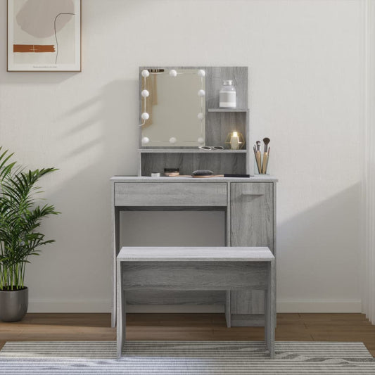 Dressing Table Set with LED Grey Sonoma Engineered Wood