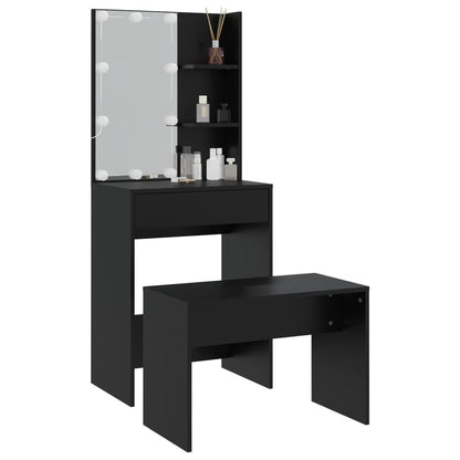 Dressing Table Set with LED Black Engineered Wood - Bend