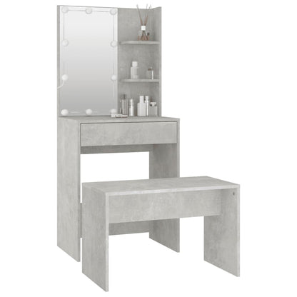 Dressing Table Set with LED Concrete Grey Engineered Wood