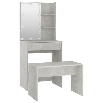 Dressing Table Set with LED Concrete Grey Engineered Wood