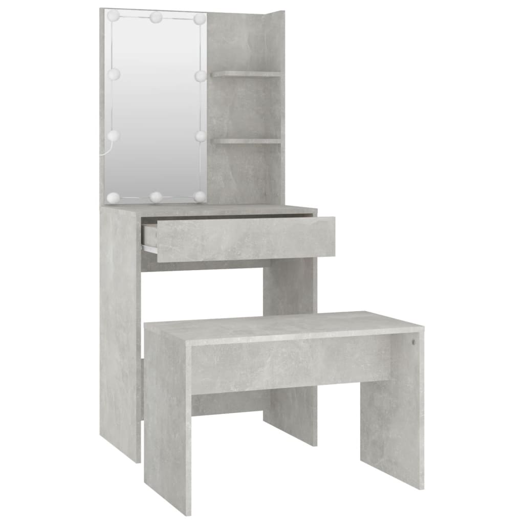 Dressing Table Set with LED Concrete Grey Engineered Wood