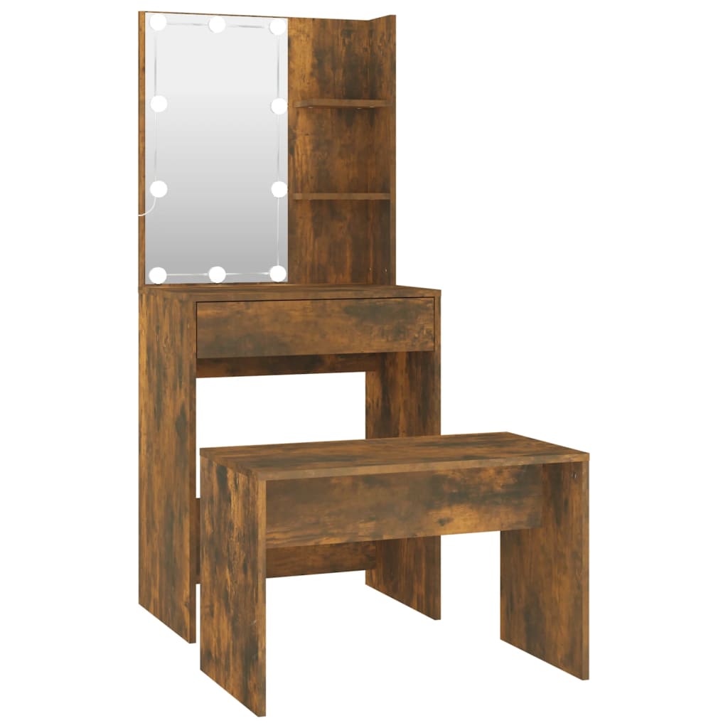 Dressing Table Set with LED Smoked Oak Engineered Wood - Bend