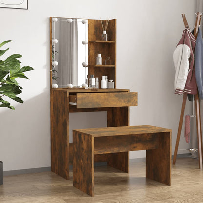 Dressing Table Set with LED Smoked Oak Engineered Wood - Bend