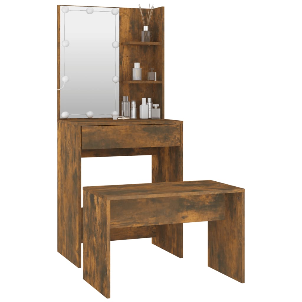 Dressing Table Set with LED Smoked Oak Engineered Wood - Bend