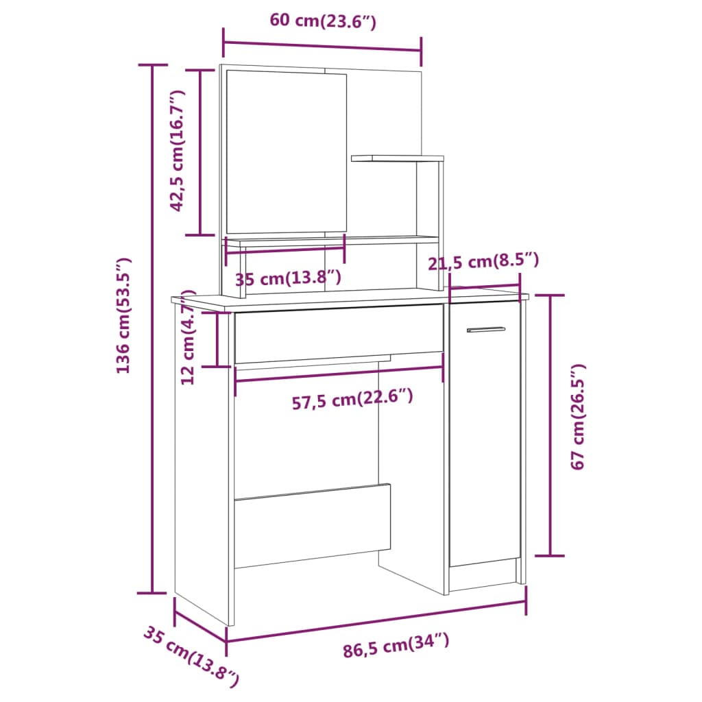 Dressing Table Set Black 86.5x35x136 cm - Bend