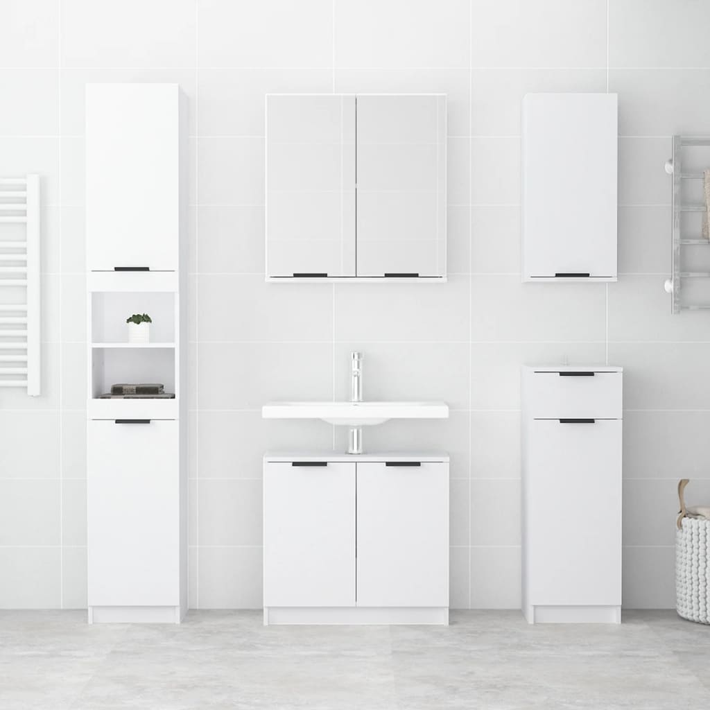 5 Piece Bathroom Cabinet Set White Engineered Wood