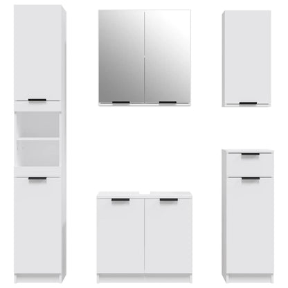 5 Piece Bathroom Cabinet Set White Engineered Wood