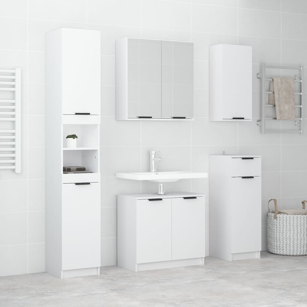 5 Piece Bathroom Cabinet Set White Engineered Wood