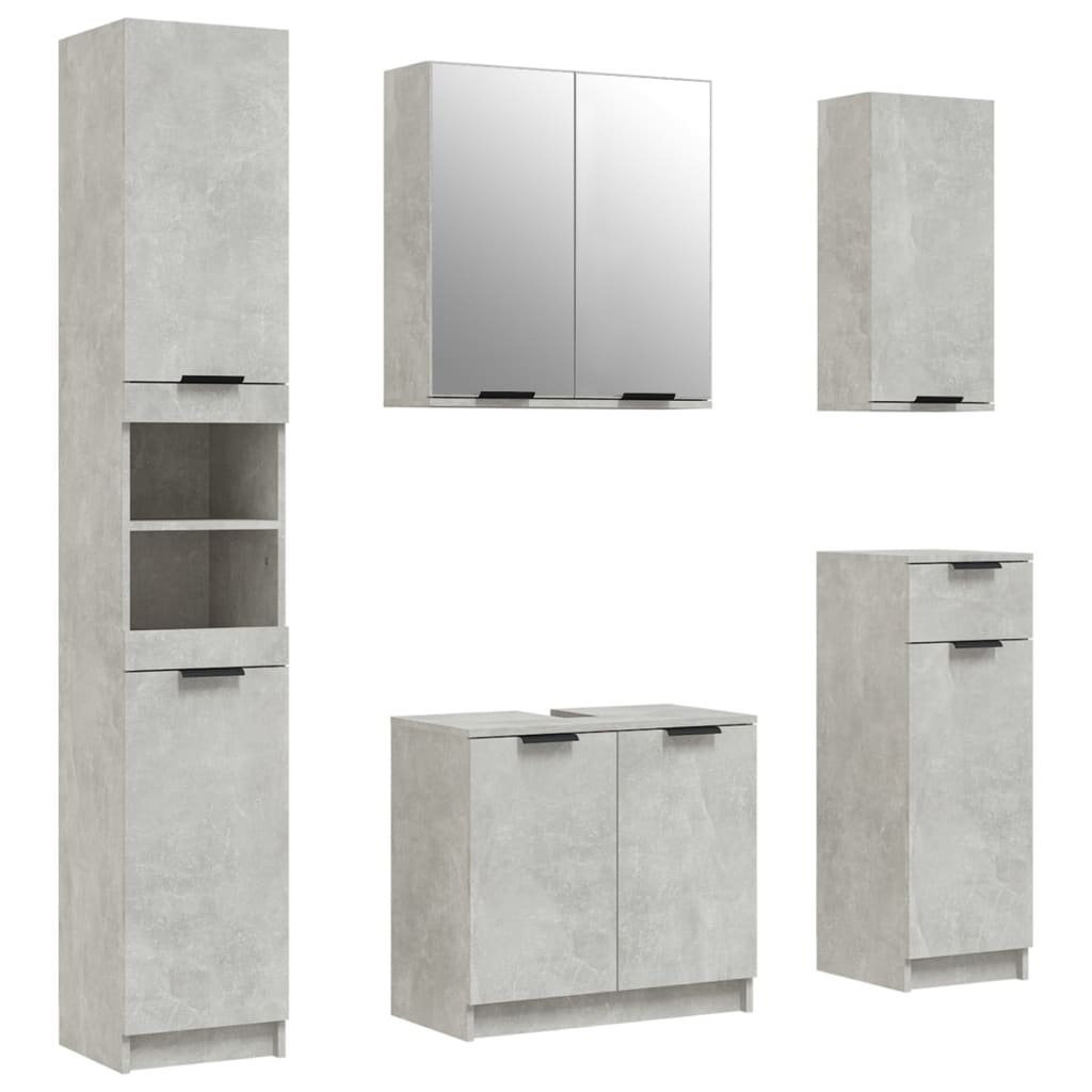 5 Piece Bathroom Cabinet Set Concrete Grey Engineered Wood